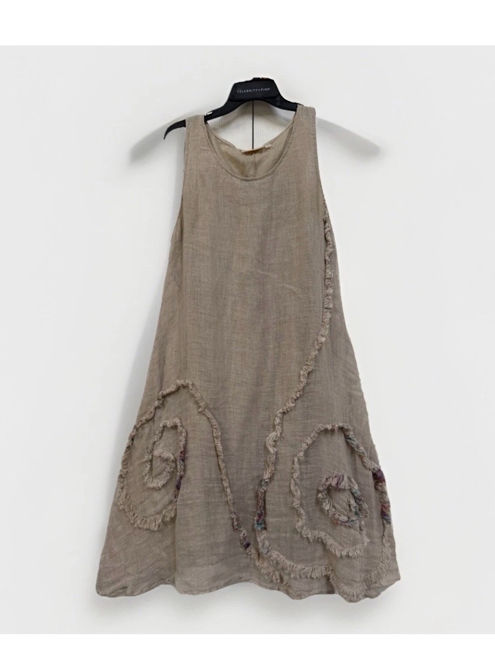 Paper Lace Linen Beige Sleeveless Midi Dress Spiral Trim Detail Women’s Medium